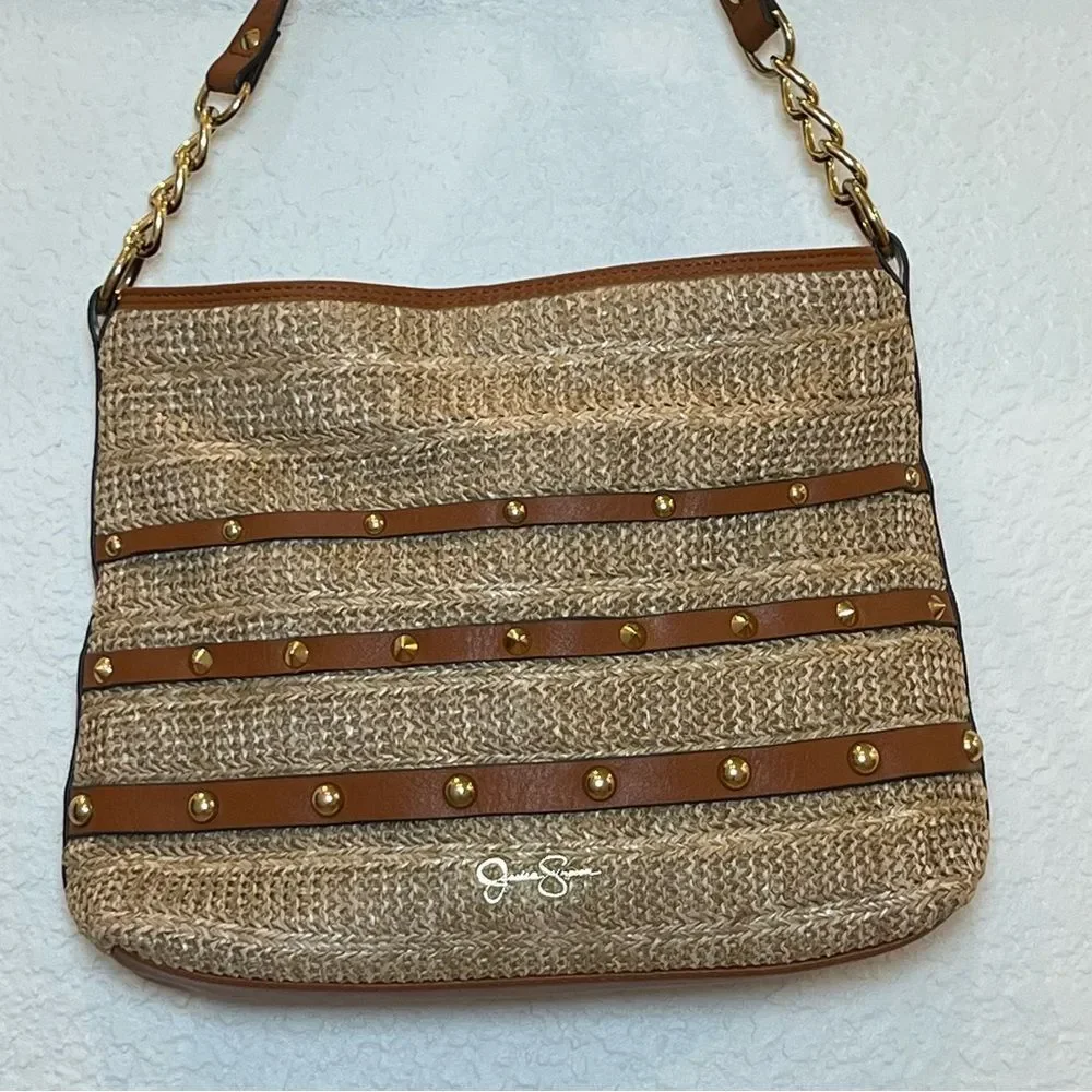 Jessica Simpson Lacey Faux Leather Hobo Bag in Natural Straw